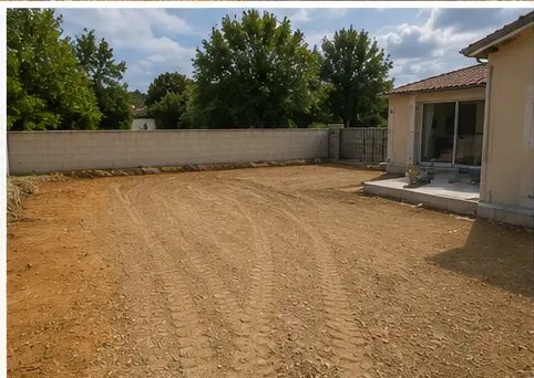Plateforme de cour nivelée prête à recevoir son revêtement